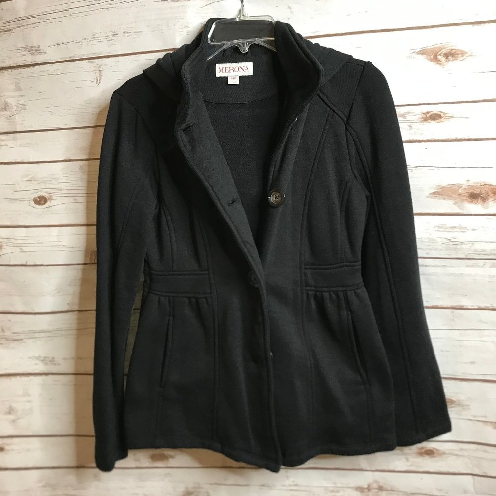 Merona Black Peplum Hooded Sweat Jacket